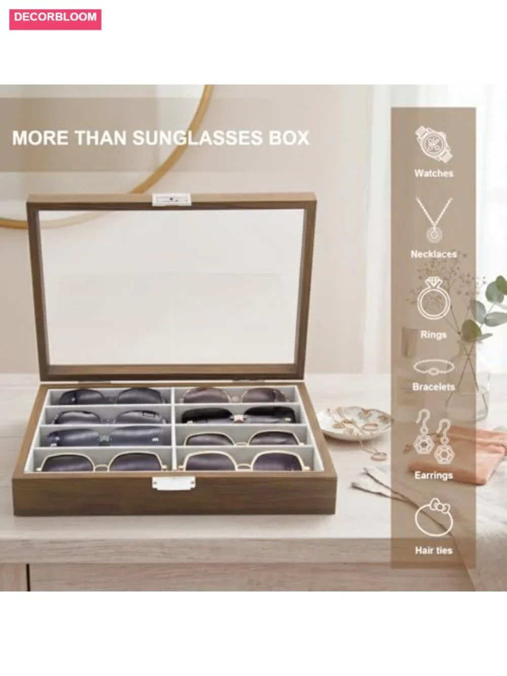 PU Leather Sunglass Organizer Eyewear Display Tray Case